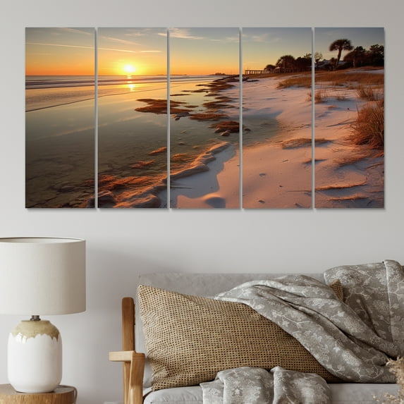 Designart "Gulf Shores in the Golden Hour in Alabama I" Landscapes Metal Art Print Set