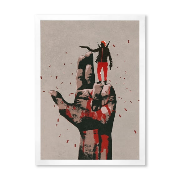 Designart 'Gun Hand Sign With Man Shooting Gun' Modern Framed Art Print