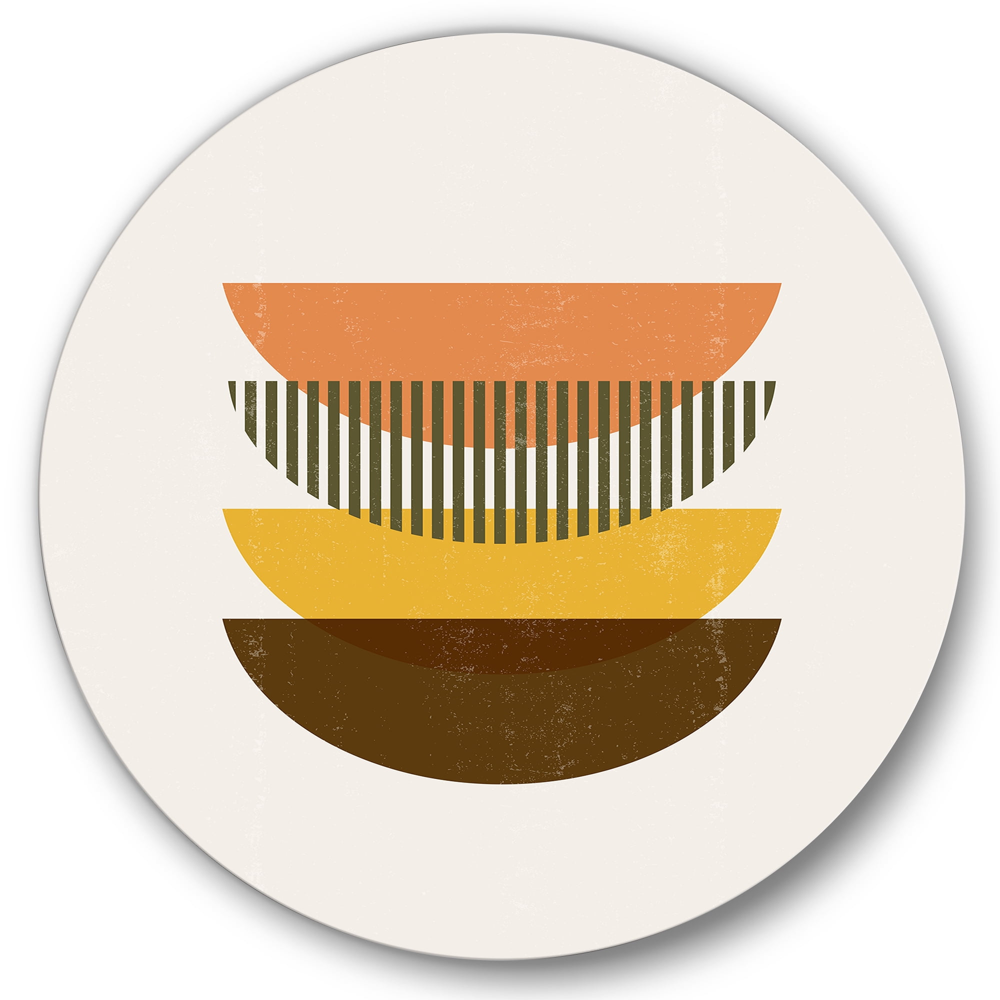 Designart 'Half Moons In Earth Tones Abstract Geometric Art' Modern Circle Metal Wall Art 23x23 - Disc of 23