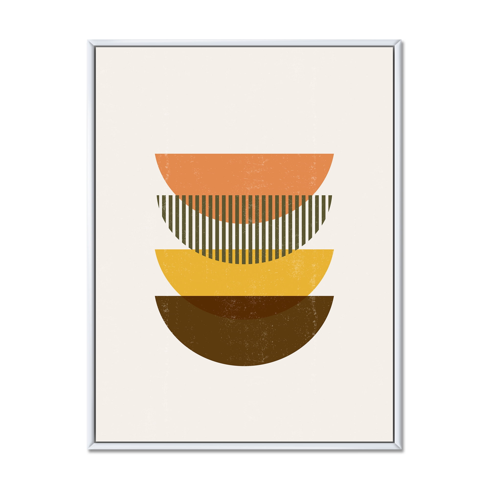 Designart 'Half Moons In Earth Tones Abstract Geometric Art' Modern Framed Canvas Wall Art Print