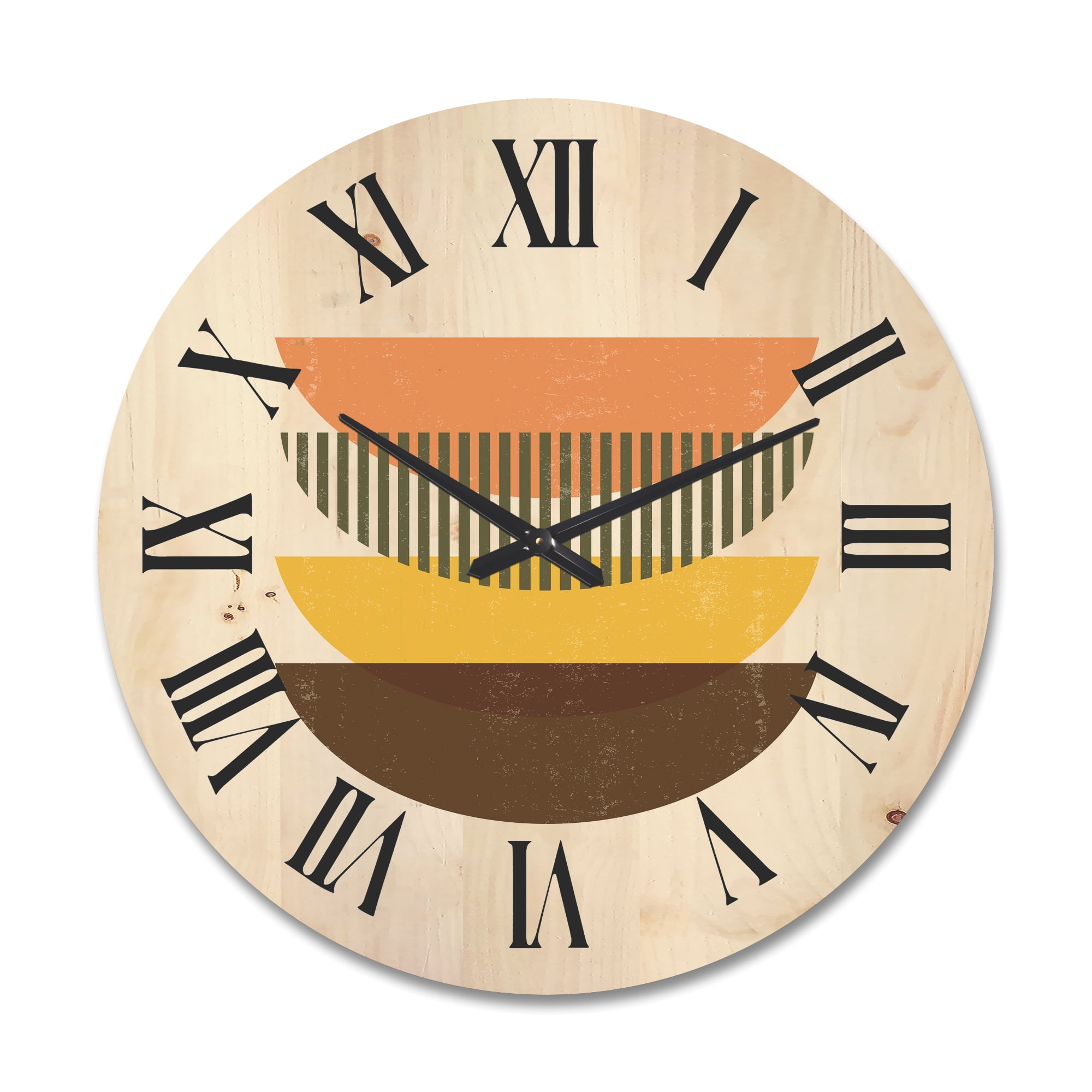 Designart 'Half Moons In Earth Tones Abstract Geometric Art' Modern Wood Wall Clock