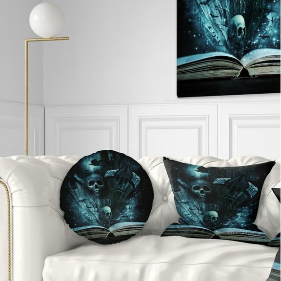 Designart Halloween Stories Book - Contemporary Throw Pillow - 12x20