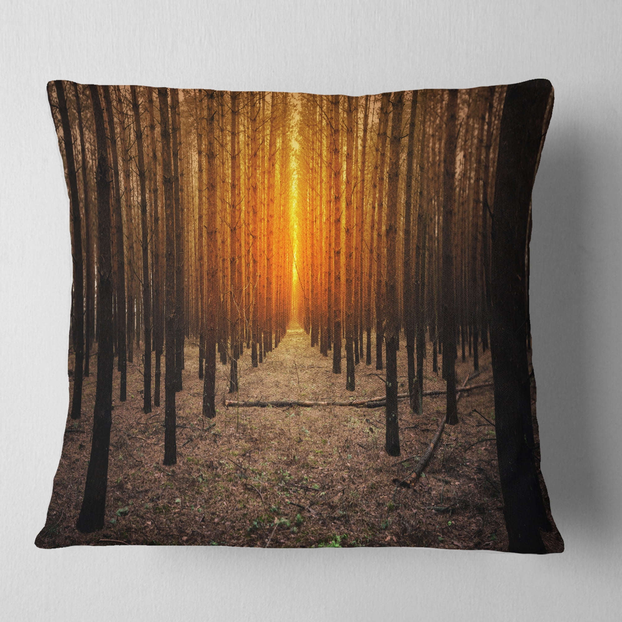 Designart Halloween Themed Spooky Dark Forest - Forest Throw Pillow - 16x16