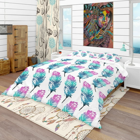 Designart 'Hand Drawn Feathers Isolated on Background' Southwestern Duvet Cover Set