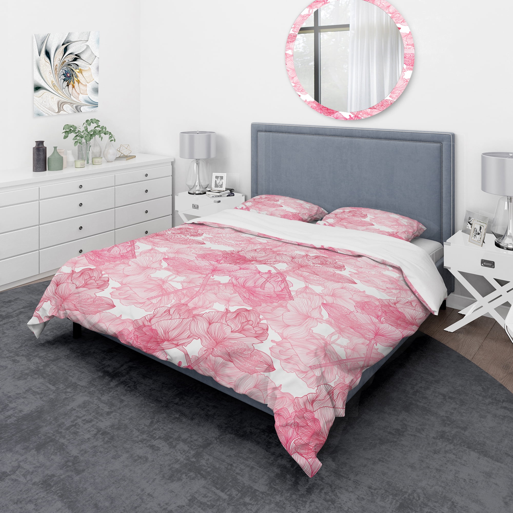 Designart 'Hand Drawn Red Flowers' Floral Duvet Cover Set