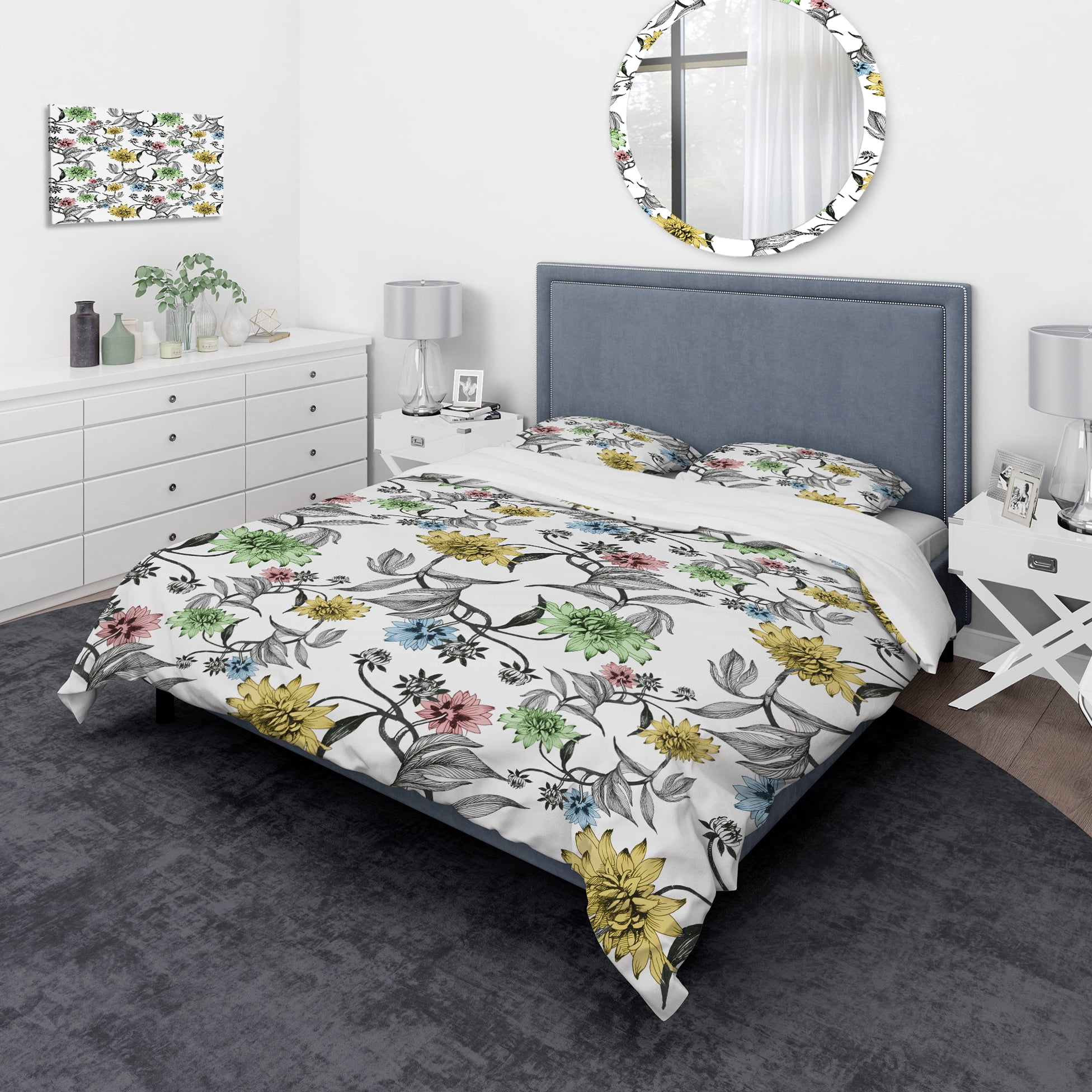 Designart 'Hand Drawn Summer Flowers' Modern & Contemporary Duvet Cover Set