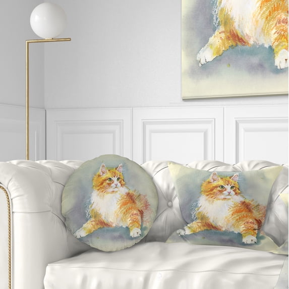Designart Hand Drawn Watercolor Cat - Animal Throw Pillow - 12x20