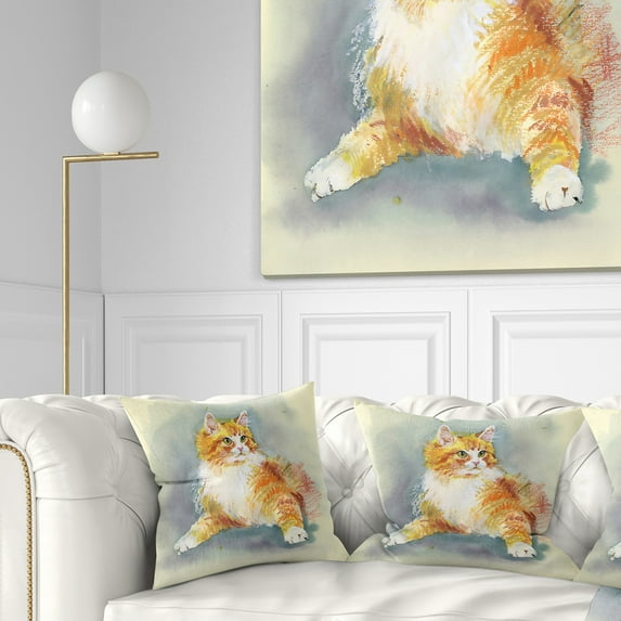 Designart Hand Drawn Watercolor Cat - Animal Throw Pillow - 18x18