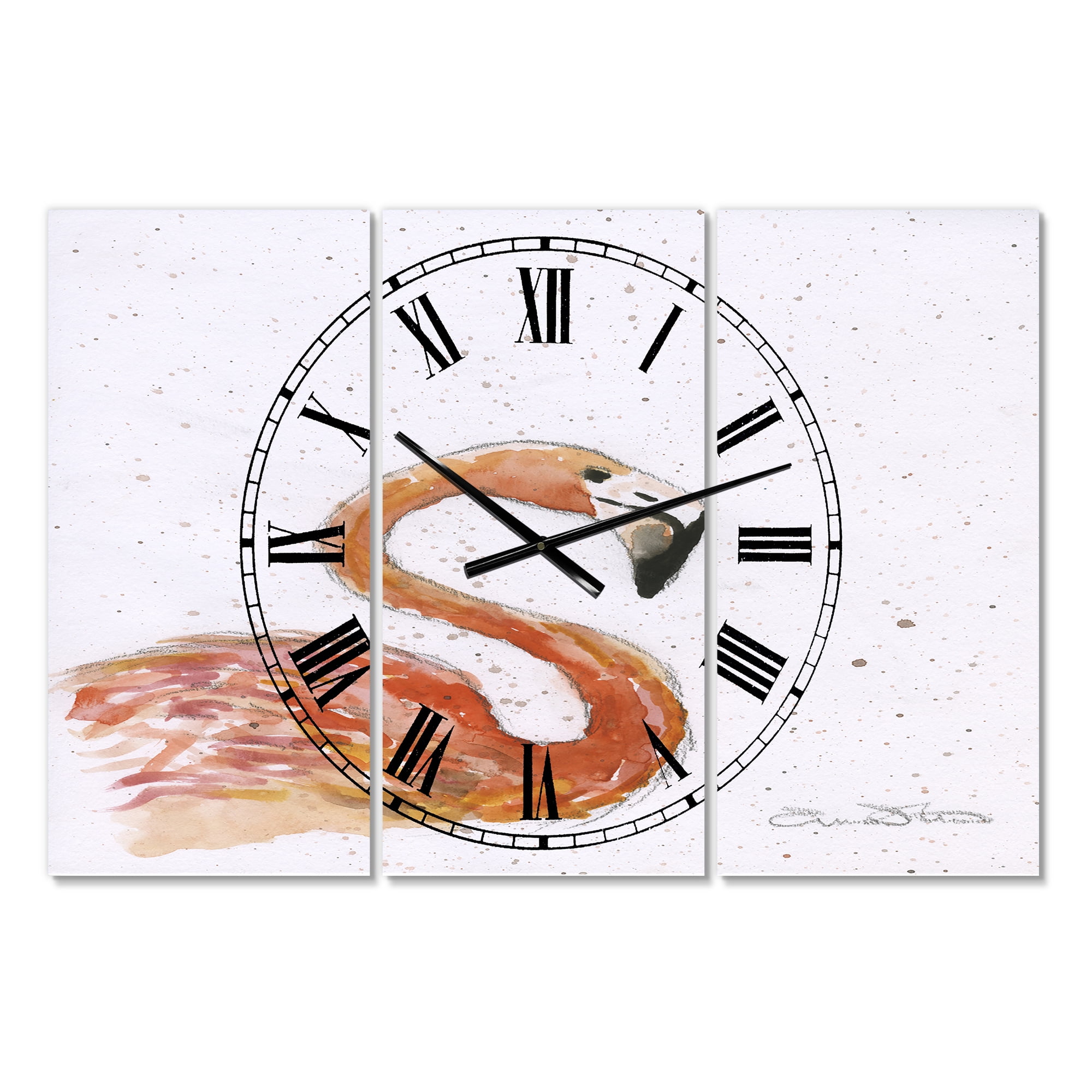 Designart 'Hand Painted Pink Flamingo' Oversized Cottage Wall Clock