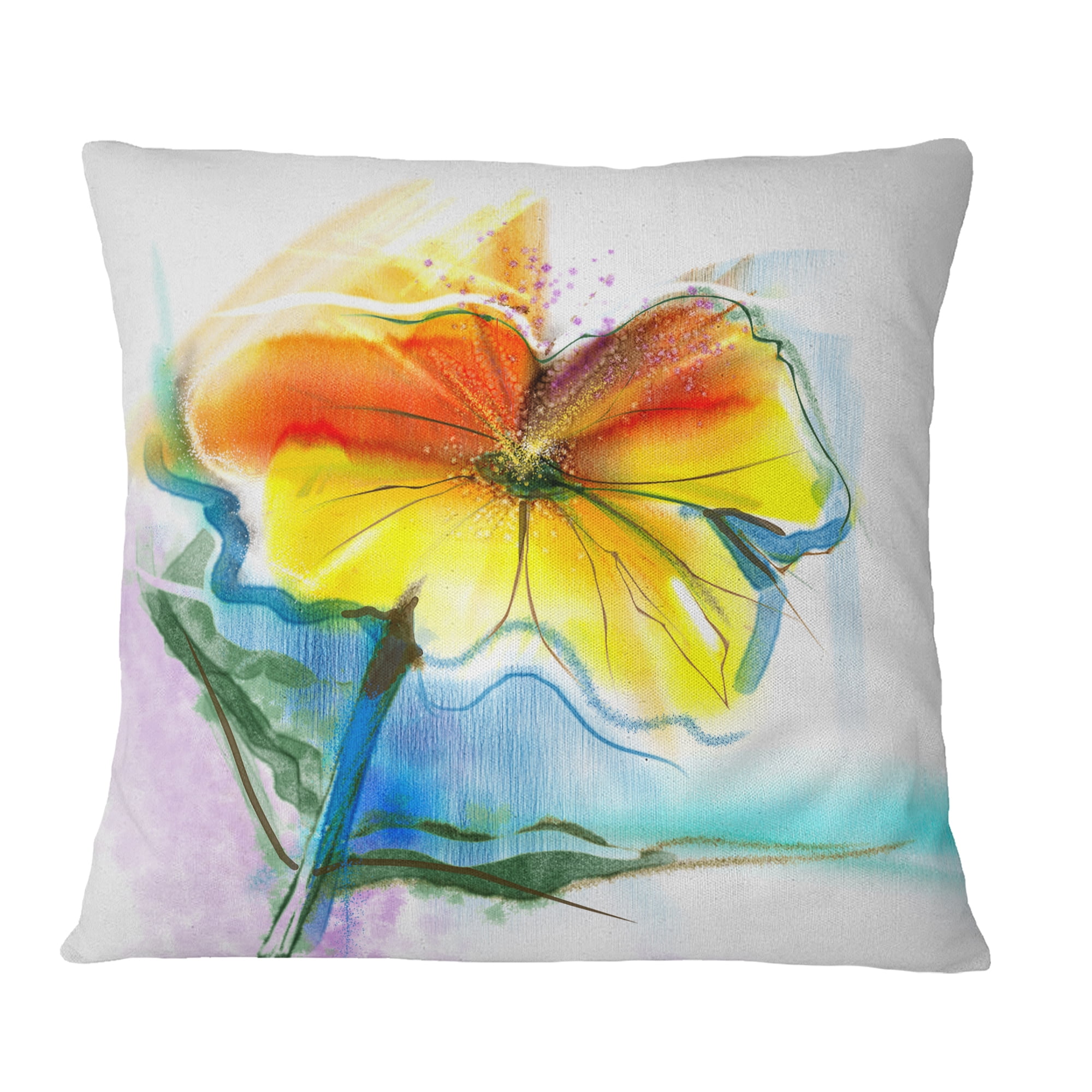 Designart Hand Painted Yellow Pink Red Daisies - Floral Throw Pillow - 16x16