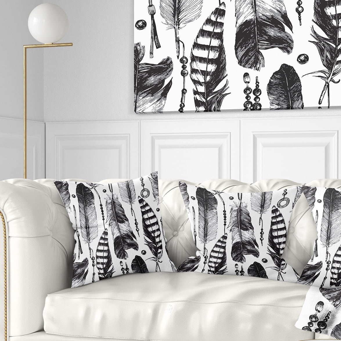 Designart Hand drawn Feathers - Abstract Throw Pillow - 16x16