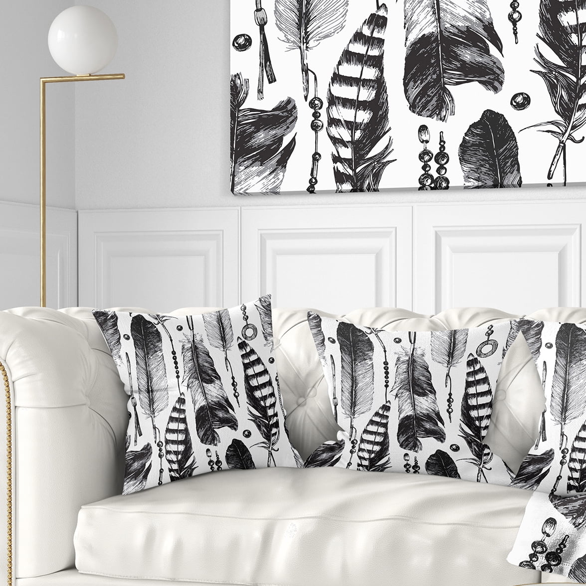 Designart Hand drawn Feathers - Abstract Throw Pillow - 18x18