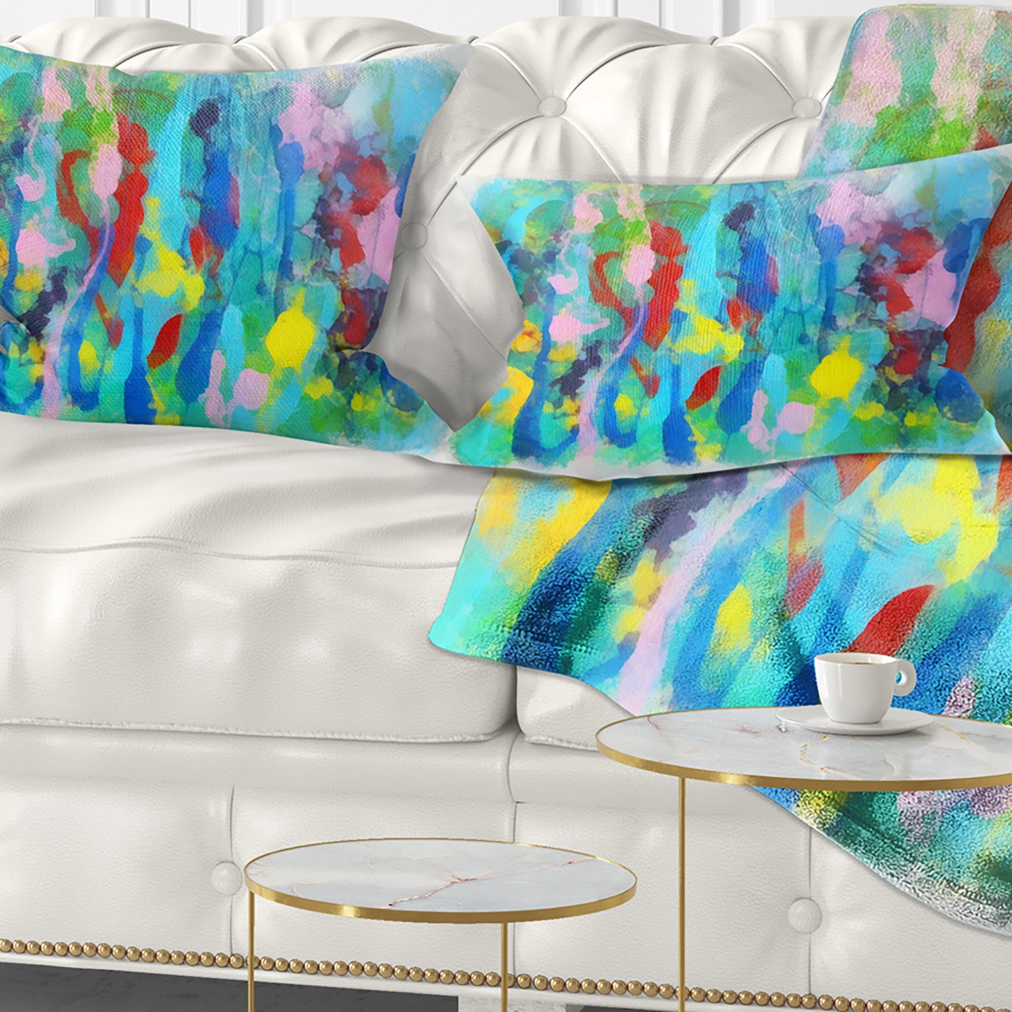 Designart Hand drawn Multi color Floral Pattern - Abstract Throw Pillow - 12x20
