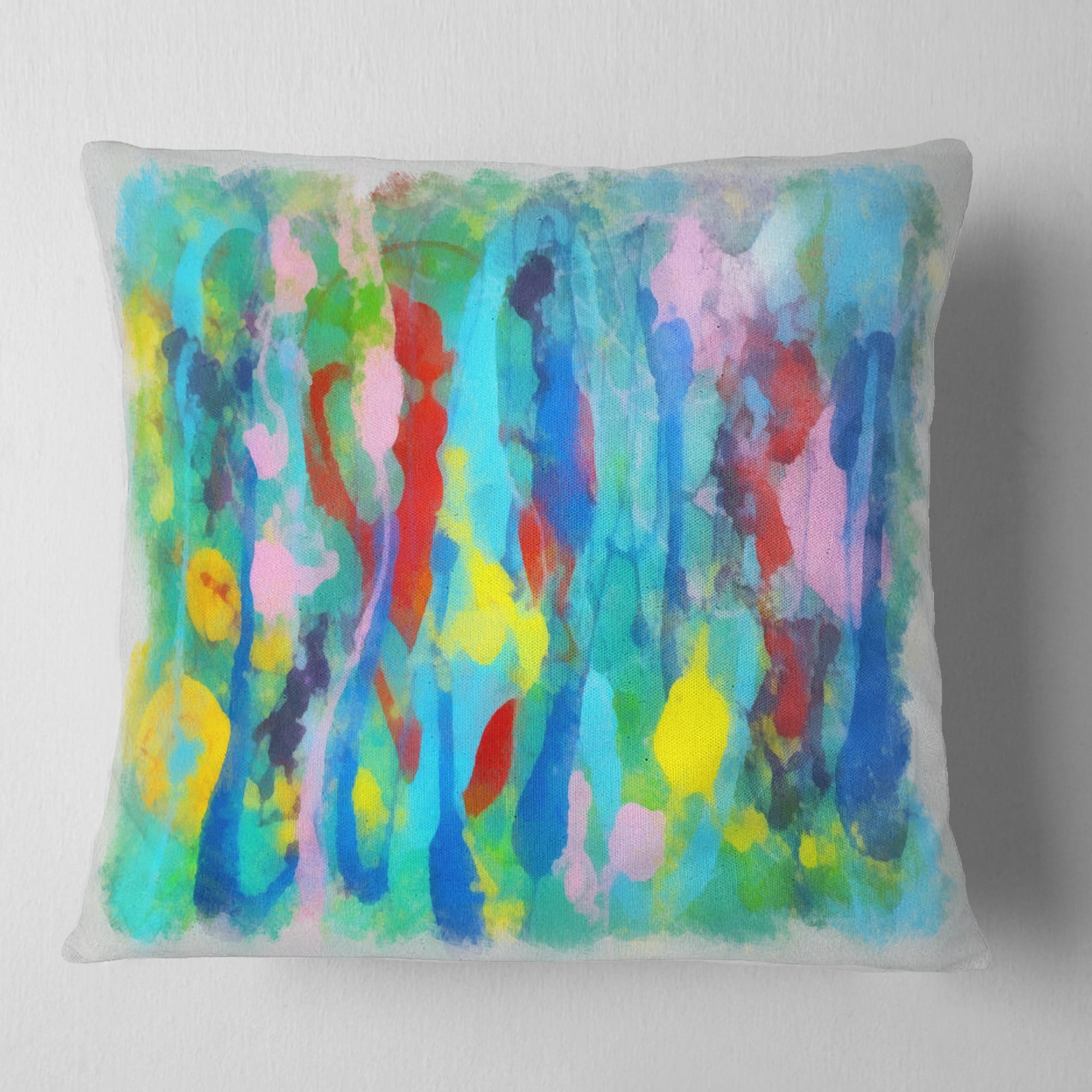 Designart Hand drawn Multi color Floral Pattern - Abstract Throw Pillow - 16x16