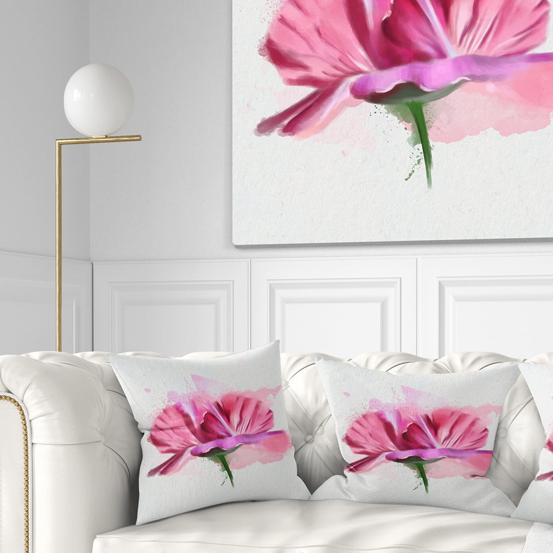 Designart Hand drawn Pink Rose Watercolor - Floral Throw Pillow - 18x18
