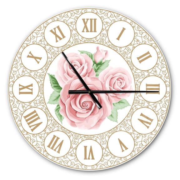 Designart 'Hand drawn Pink Roses Shabby Chic Vintage ' Modern wall clock