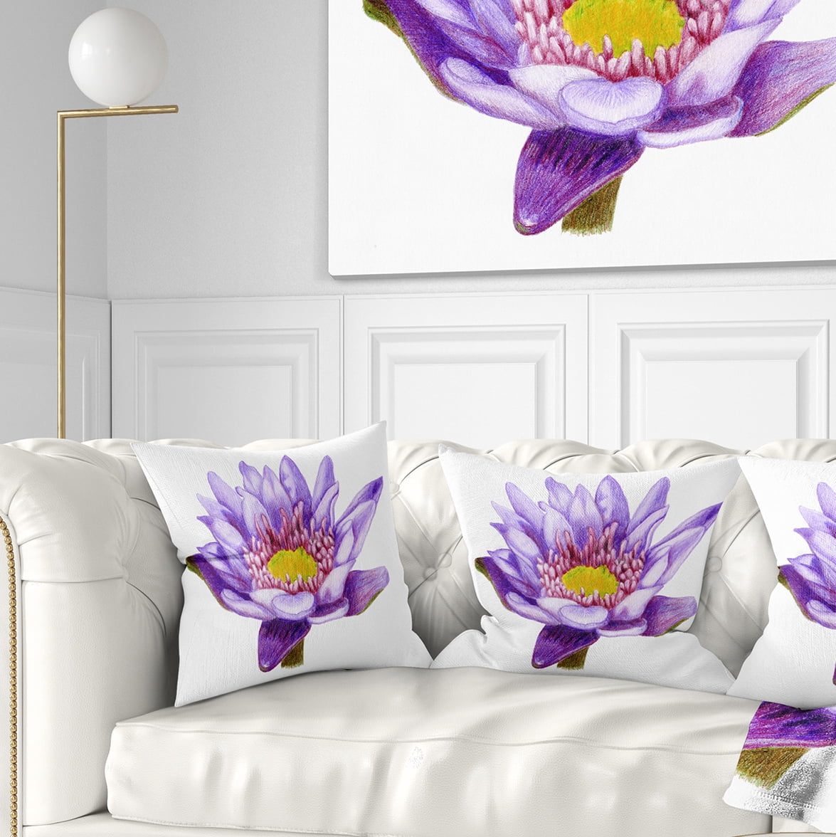 Designart Hand drawn Purple Lotus - Floral Throw Pillow - 16x16