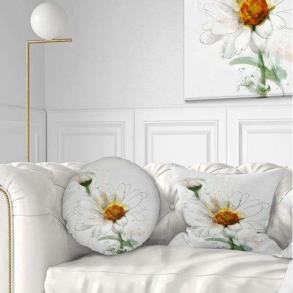 Designart Hand drawn Watercolor Chamomile - Floral Throw Pillow - 12x20