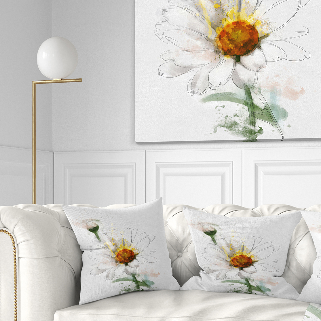 Designart Hand drawn Watercolor Chamomile - Floral Throw Pillow - 18x18