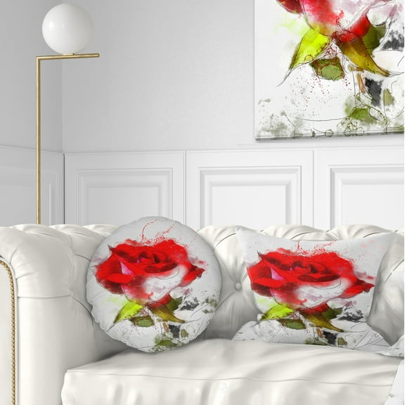 Designart Hand drawn Watercolor Rose Flower - Floral Throw Pillow - 12x20