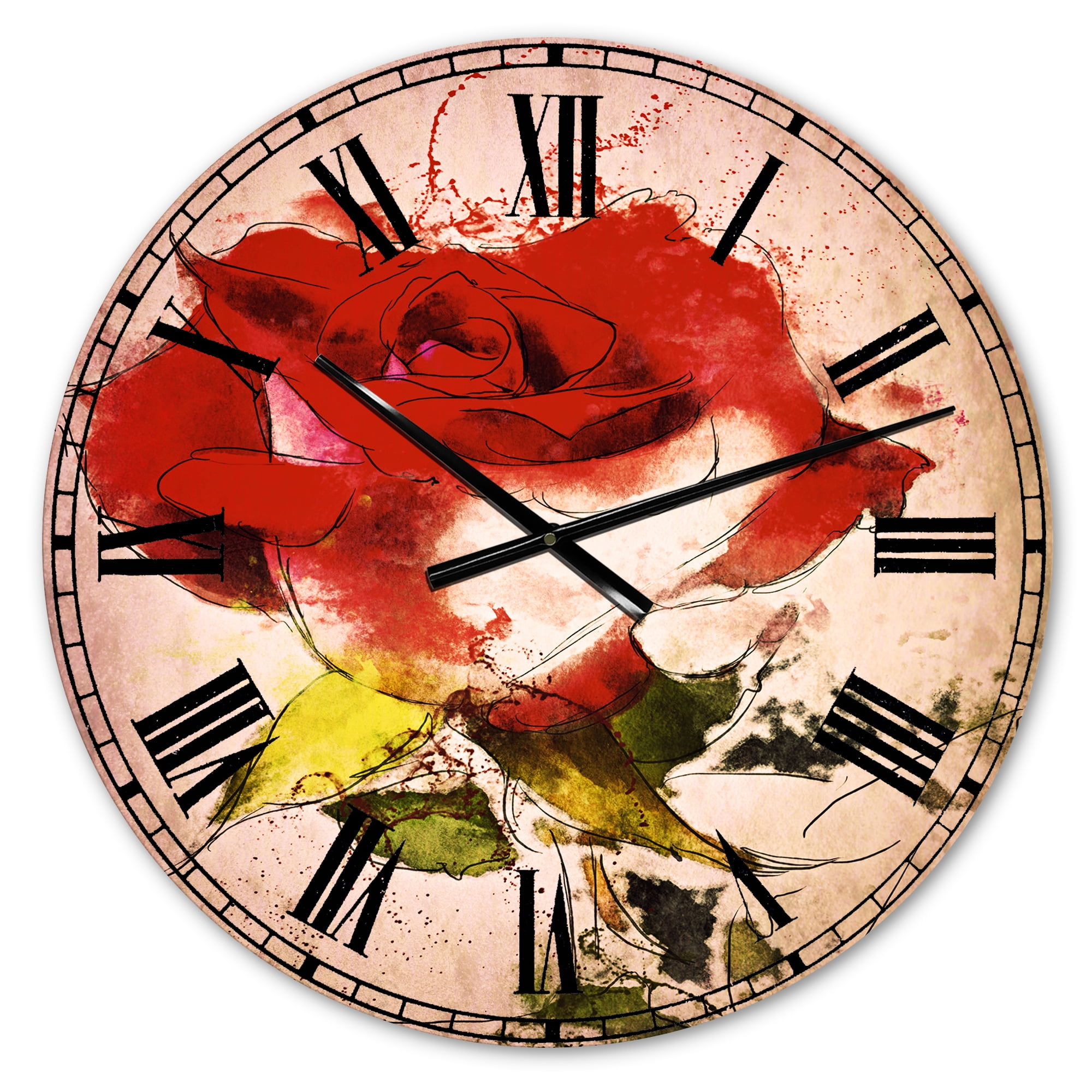 Designart 'Hand drawn Watercolor Rose Flower' Traditional wall clock