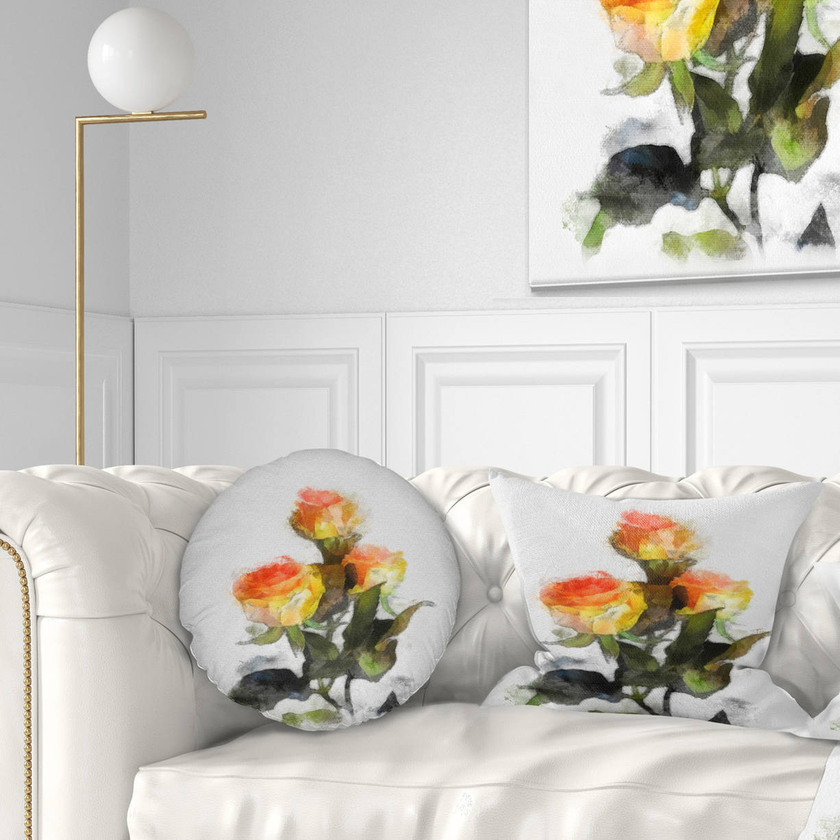 Designart Hand drawn Yellow and Red Roses - Floral Throw Pillow - 12x20