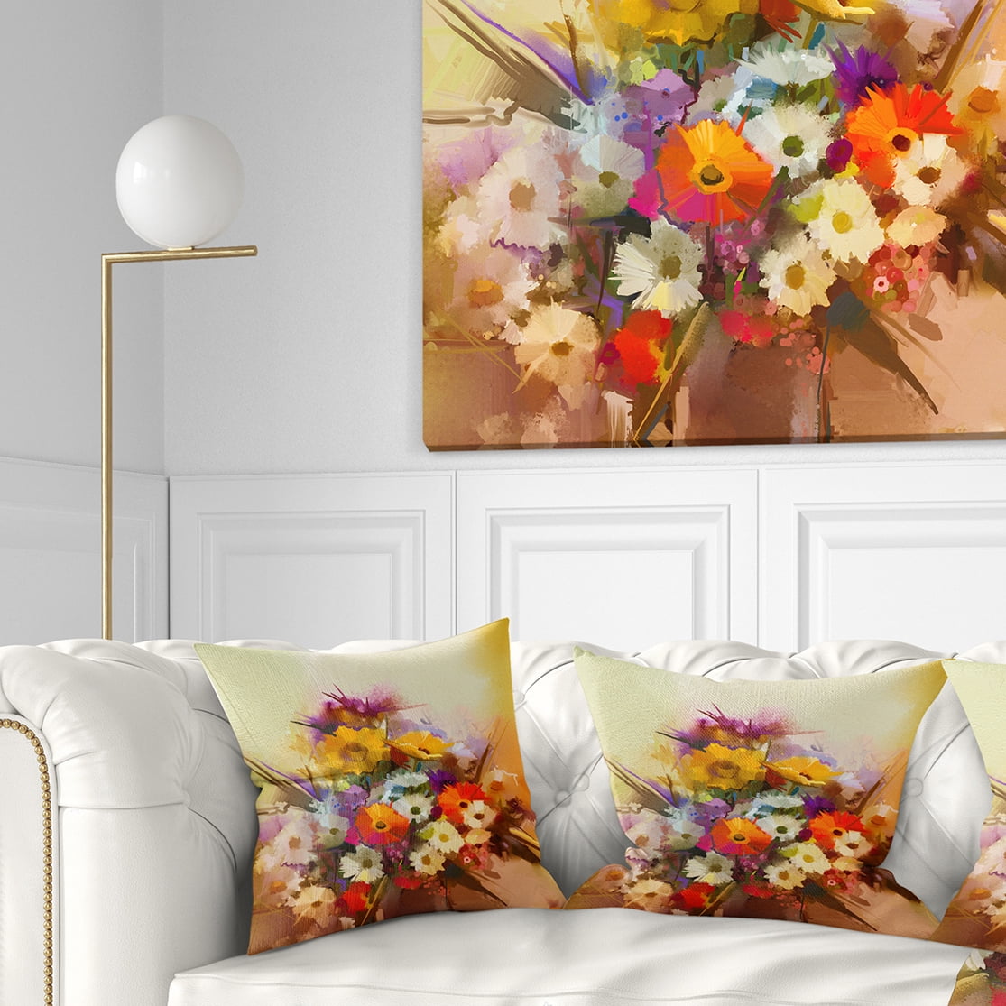 Designart Hand painted Bouquet of Flowers - Floral Throw Pillow - 16x16