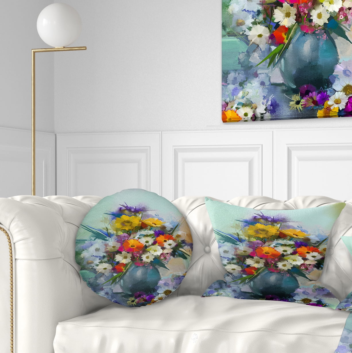 Designart Hand painted Bunch of Small Flowers - Floral Throw Pillow - 12x20