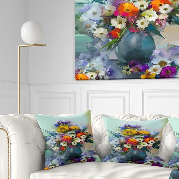 Designart Hand painted Bunch of Small Flowers - Floral Throw Pillow - 16x16