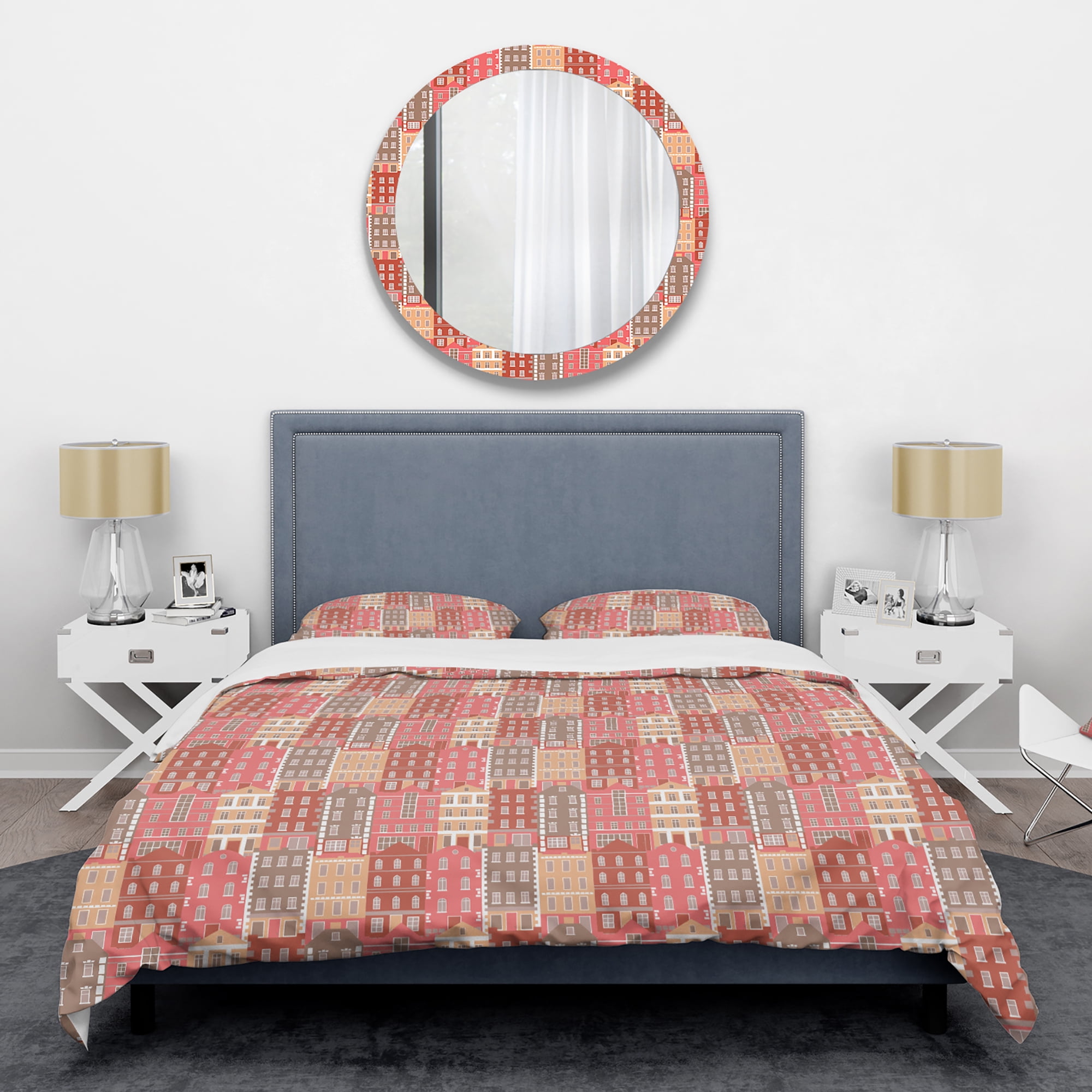 Designart 'Handdrawn Colorful Houses' Mid-Century Modern Duvet Cover Set