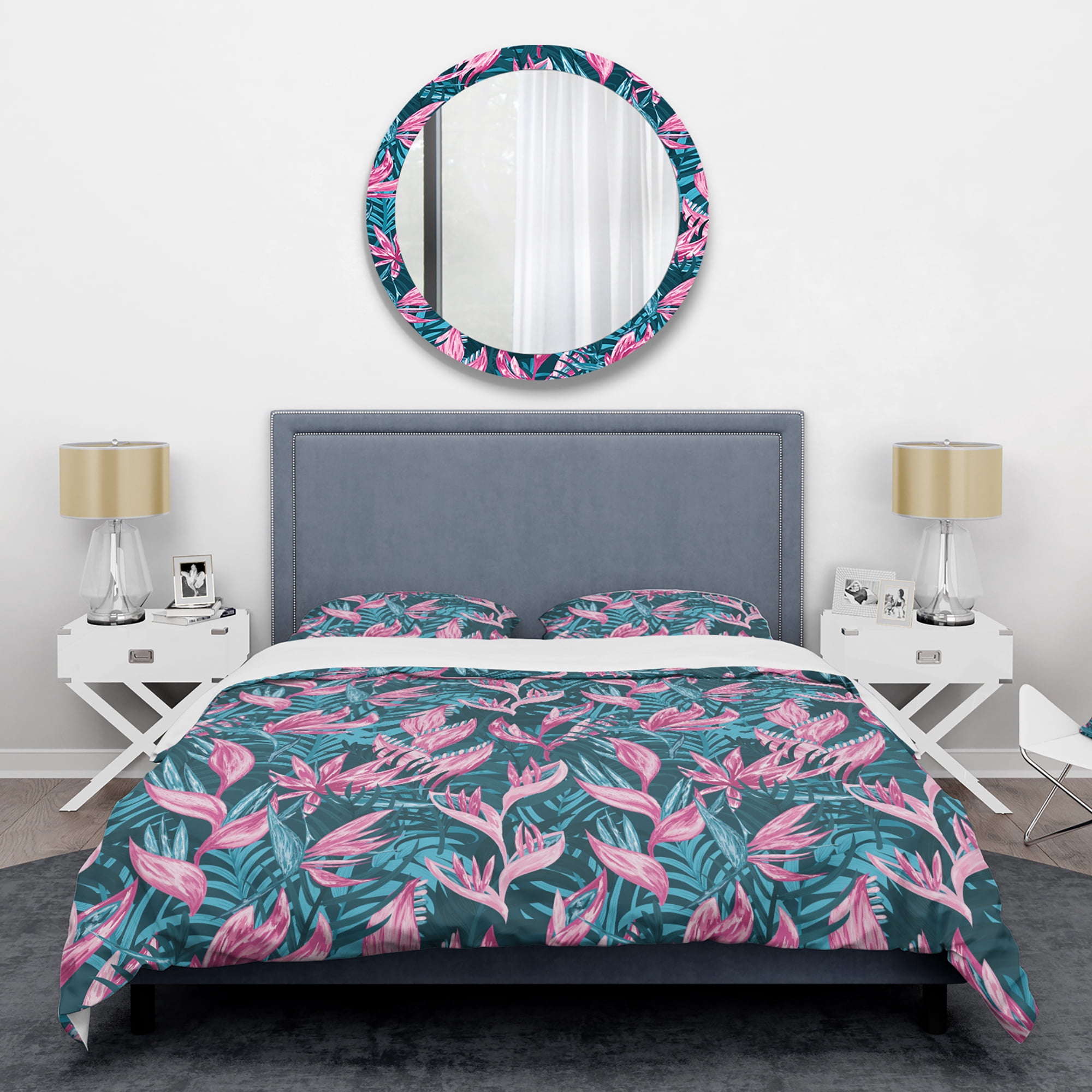 Designart 'Handdrawn Tropical Flowers' Mid-Century Modern Duvet Cover Set