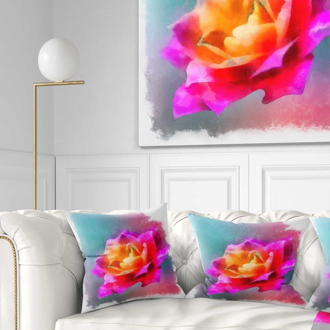 Designart Handmade Purple Rose Drawing - Floral Throw Pillow - 18x18
