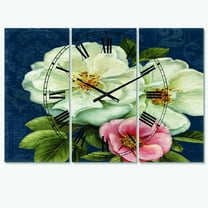 Designart 'Handpainted Blue Damask Flowers' Farmhouse wall clock