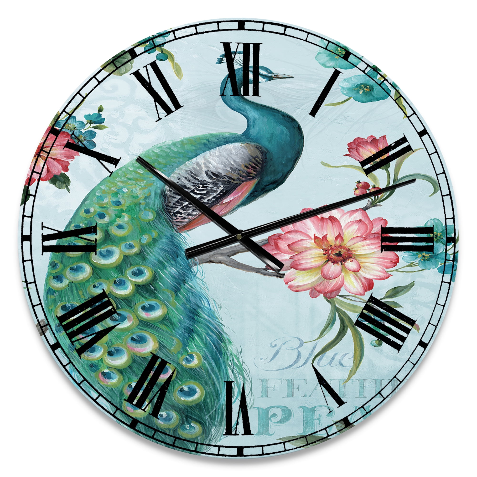 Designart 'Handpainted Peacock ' Traditional wall clock