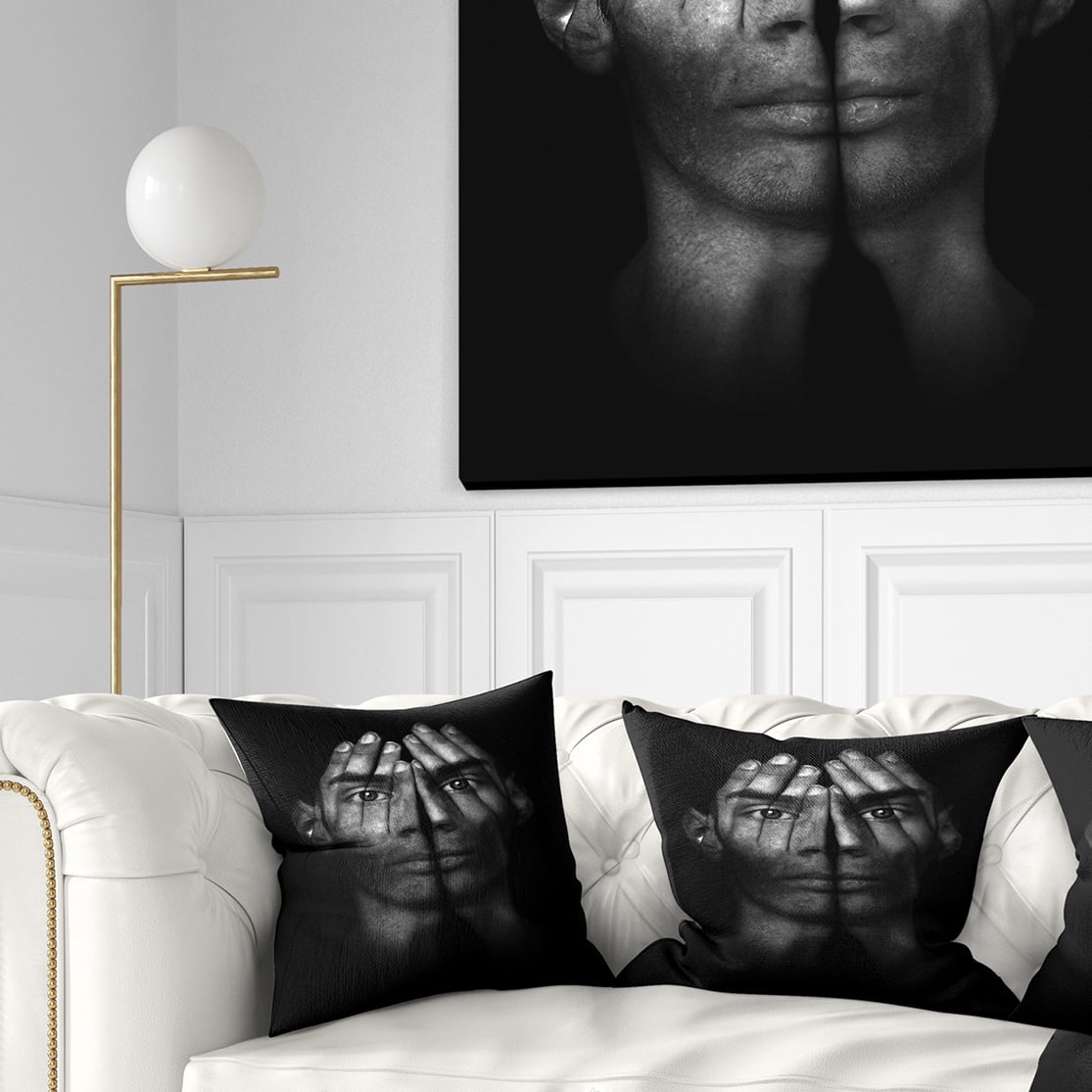 Designart Hands Covering Eyes - Abstract Throw Pillow - 18x18