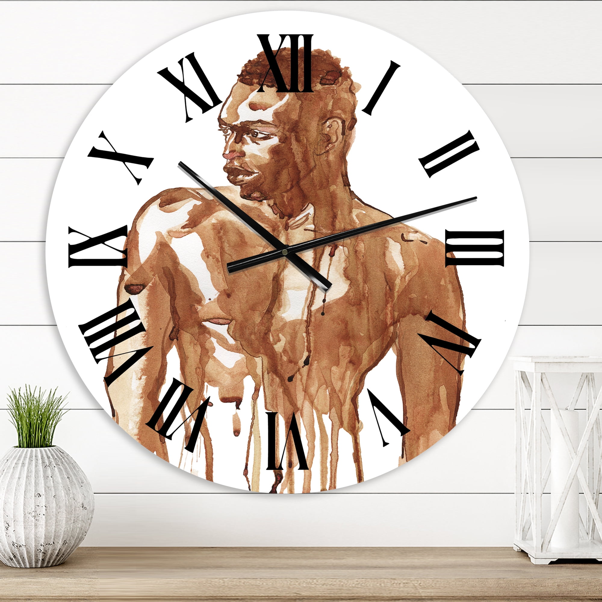 Designart 'Handsome African Man Portrait On White Ii' Modern Wall Clock