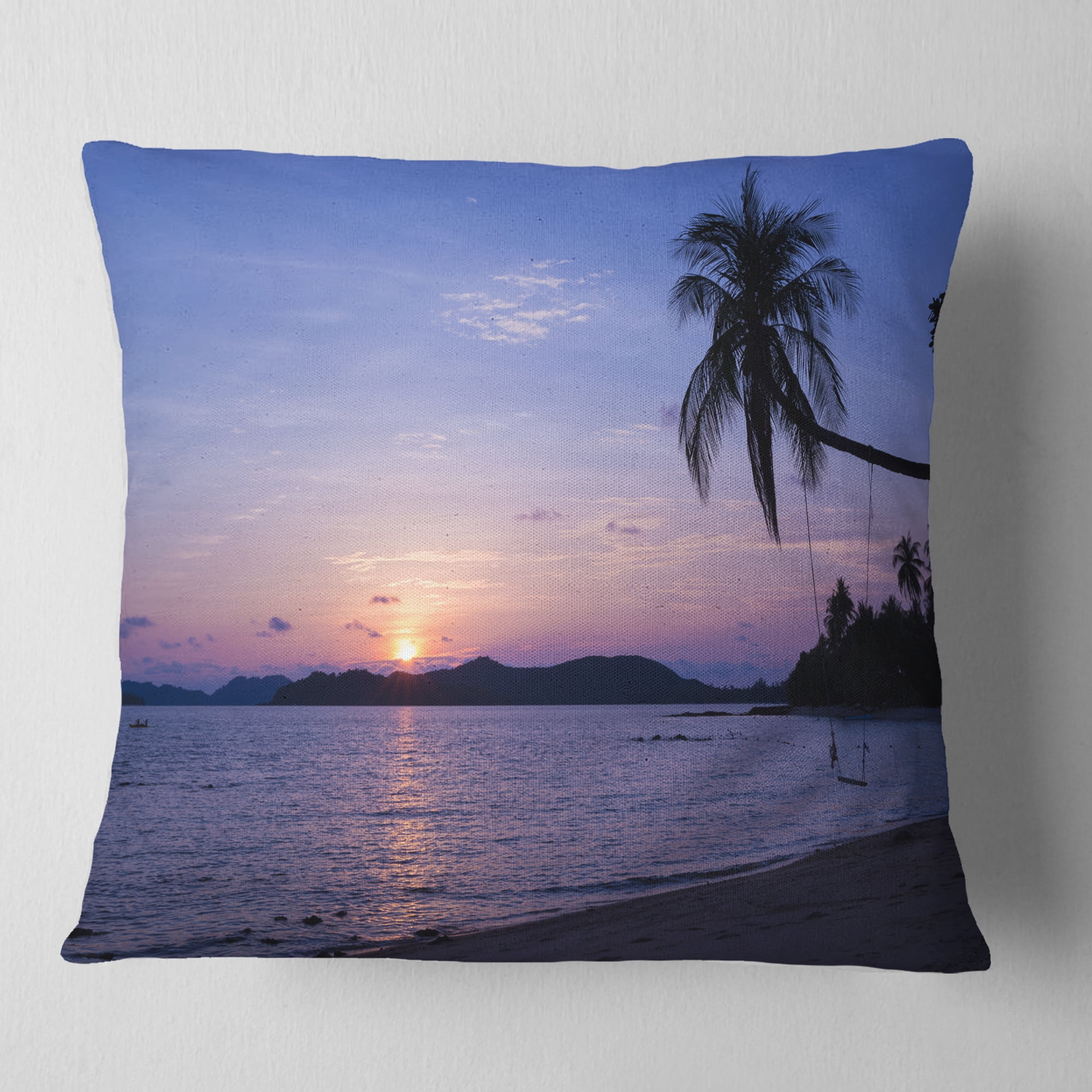 Designart Hanging Seat in Blue Sunset Beach - Modern Seashore Throw Pillow - 16x16