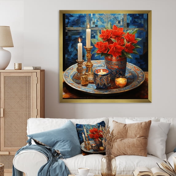 Designart "Hanukkah Festivities Embracing Joy in Judaism" Spiritual Framed Wall Art Decor - Global Red Judaism Bedroom Framed Canvas Wall Art