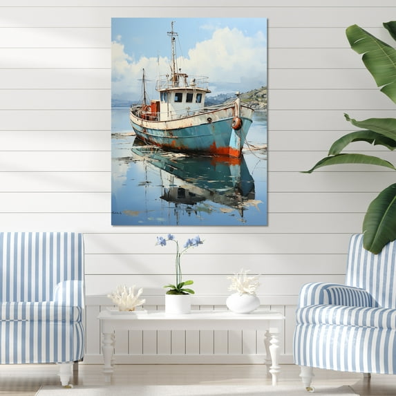 Designart "Harbor Docked Fishing Vessel" Coastal Boat Canvas Art Print