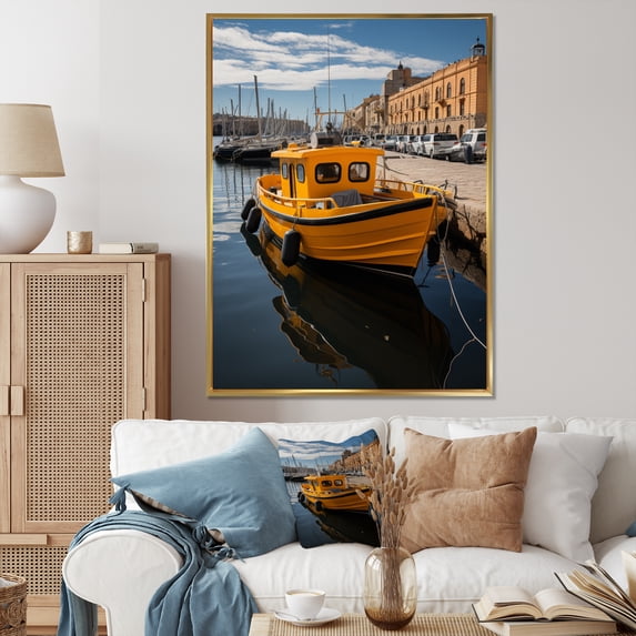 Designart "Harbor Shadows France Marseille wall art" France Floater Framed Wall Art Print