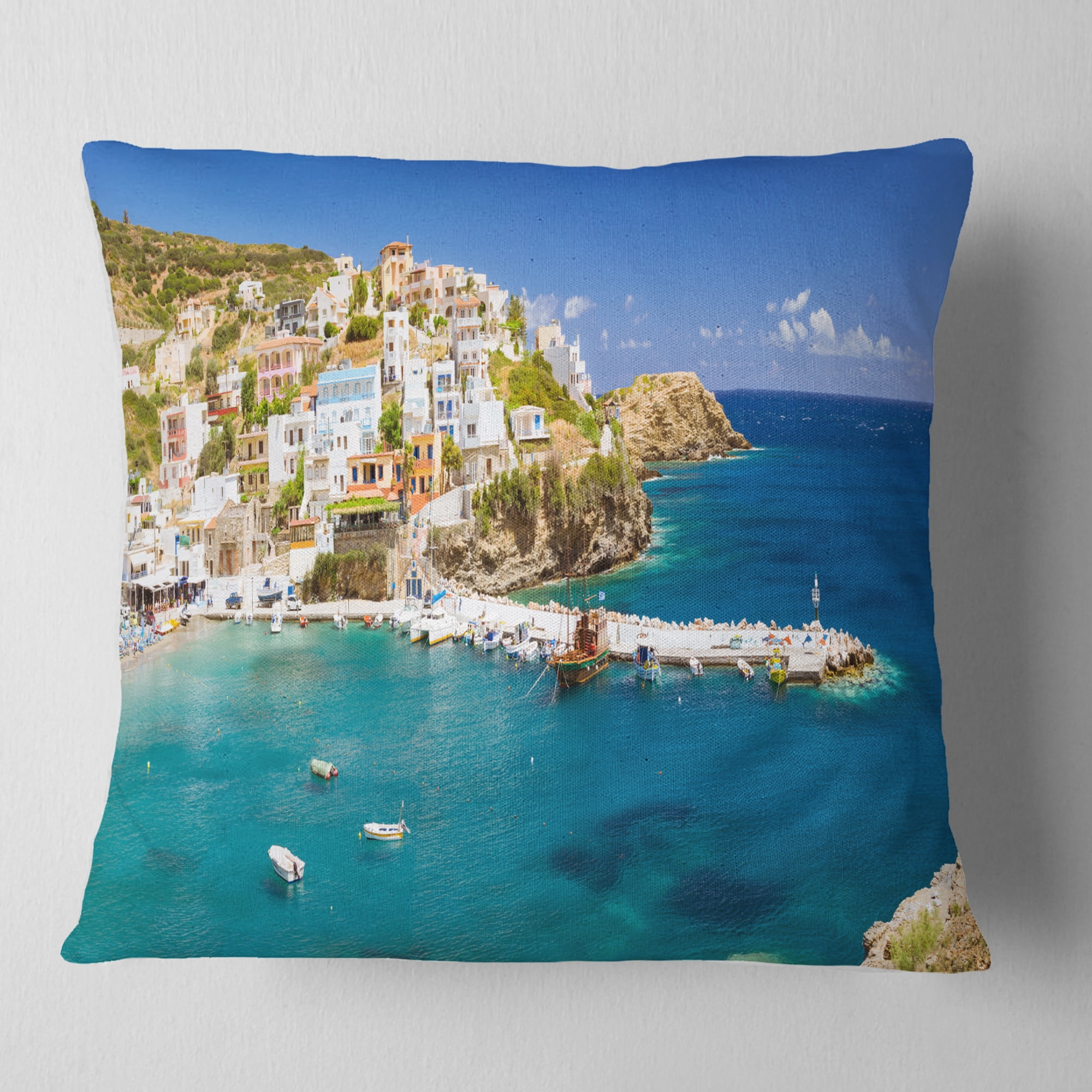 Designart Harbor with Vessels and Boats - Seascape Throw Pillow - 16x16