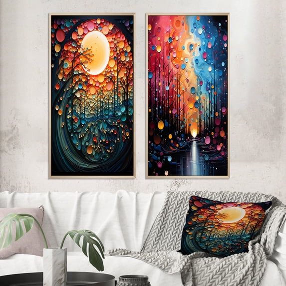 Designart "Hardedge Art Sublime Tree consistency I" Hard Edge Painting Framed Wall Art Set Of 2 - Multi-Color Abstract Gallery Wall Frame Set For Home Decor
