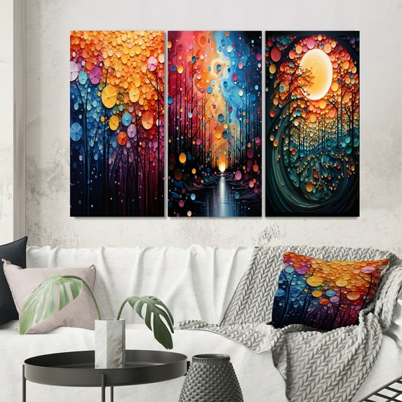 Designart "Hardedge Art Sublime Tree consistency IV" Abstract Wall Art Set Of 3 - Multi-Color Hard Edge Painting Gallery Wall Set For Home Decor
