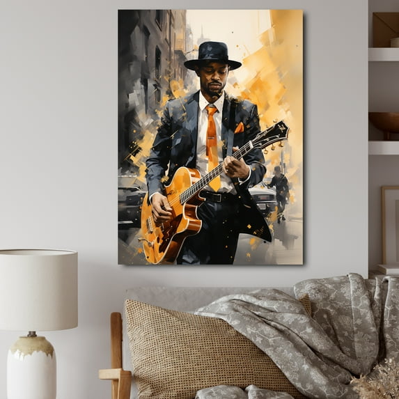 Designart "Harlem Jazz Yellow Black New York Rhythms I" Portrait Wall Art Print