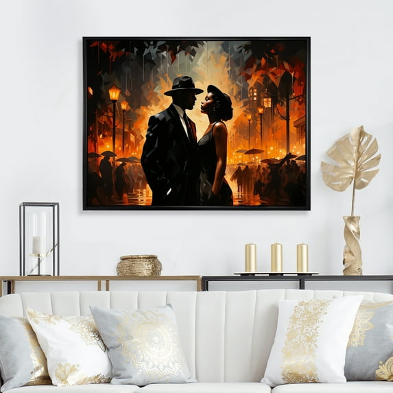 Designart "Harlem Renaissance Jazz Couple in Black and Orange" People Framed Wall Art - Global Black Harlem Renaissance Hallway Framed Wall Art Decor