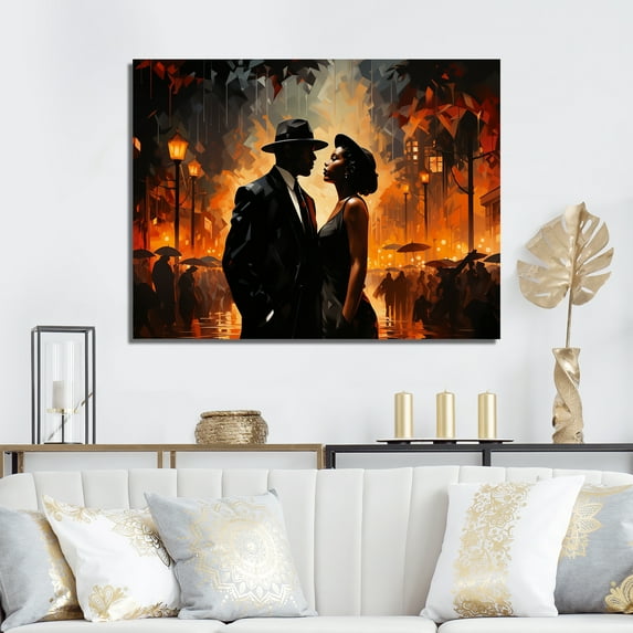 Designart "Harlem Renaissance Jazz Couple in Black and Orange" People Wall Art - Global Black Harlem Renaissance Hallway Wall Art Decor