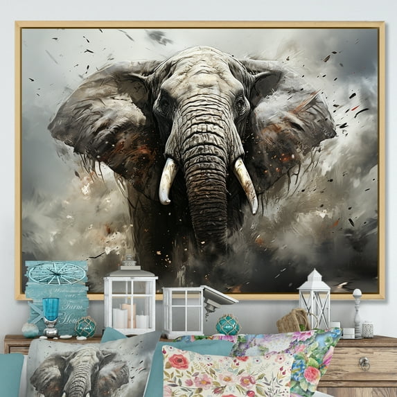 Designart "Harmonic Elephant Parade II" Animals Elephant Floater Framed Wall Decor