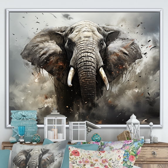 Designart "Harmonic Elephant Parade II" Animals Elephant Floater Framed Wall Decor