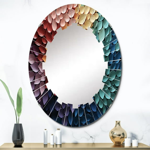 Designart "Harmonic Fusion Hardedge Art painting III" Modern Round Wall Mirror - Abstract Oval Printed Decorative Oversized Mirror - Multiple Color Options