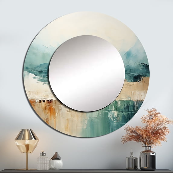 Designart "Harmonic Horizon Landscape In Minimalism" Minimalism Rund Mirror For Wall Decor - Large Blue Round Print Mirror - Round Modern Mirror - Wall Mounted Round Large Mirror - 23" x 23"